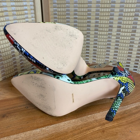 🔶Lemon Drop Zaya Ankle Strap Multi Color Pumps Pointed Toe High Heels Size 7 - Picture 6 of 7